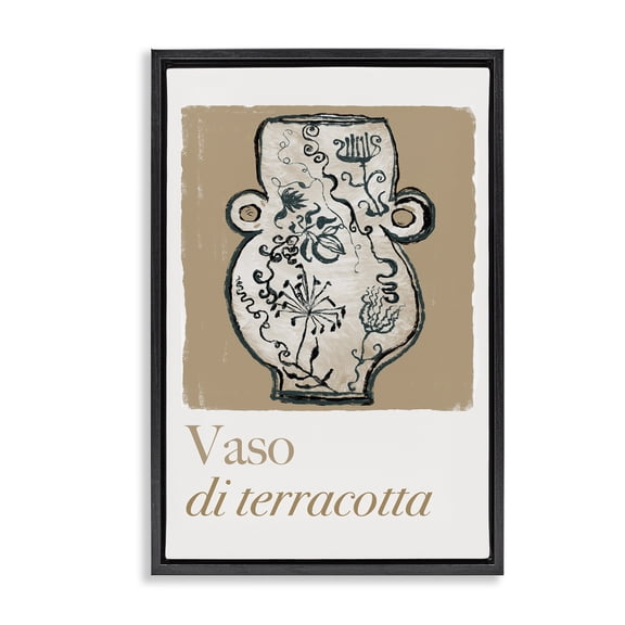 Stupell Industries Shabby Chic Natural Terracotta Vase Black Floating Frame Canvas Art, 17 x 25, by cartissi
