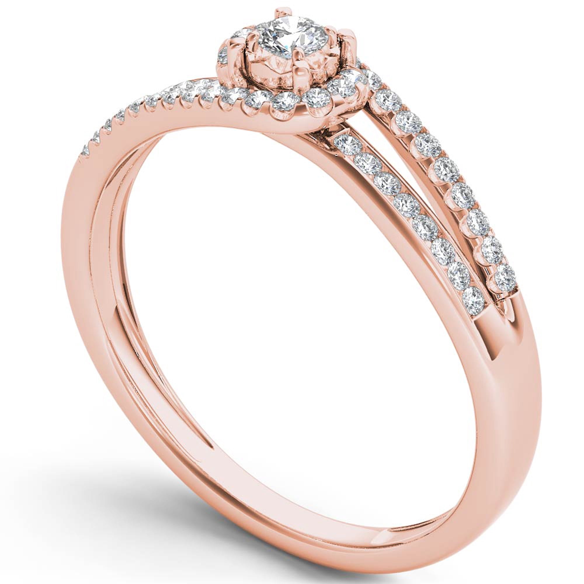 1/5 Carat T.W. Diamond Bypass Halo 10kt Rose Gold Engagement Ring