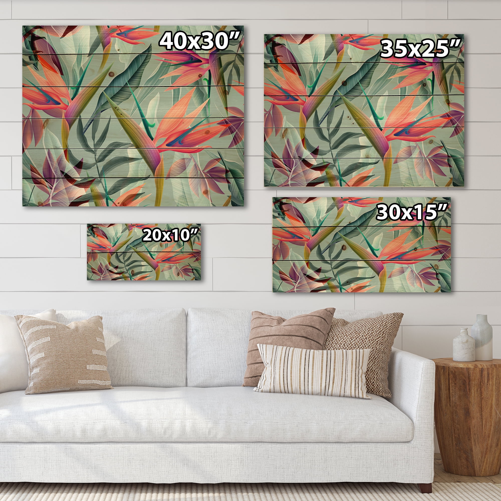 Designart 'VIntage Tropical Flowers V' Traditional Print on Natural Pine Wood