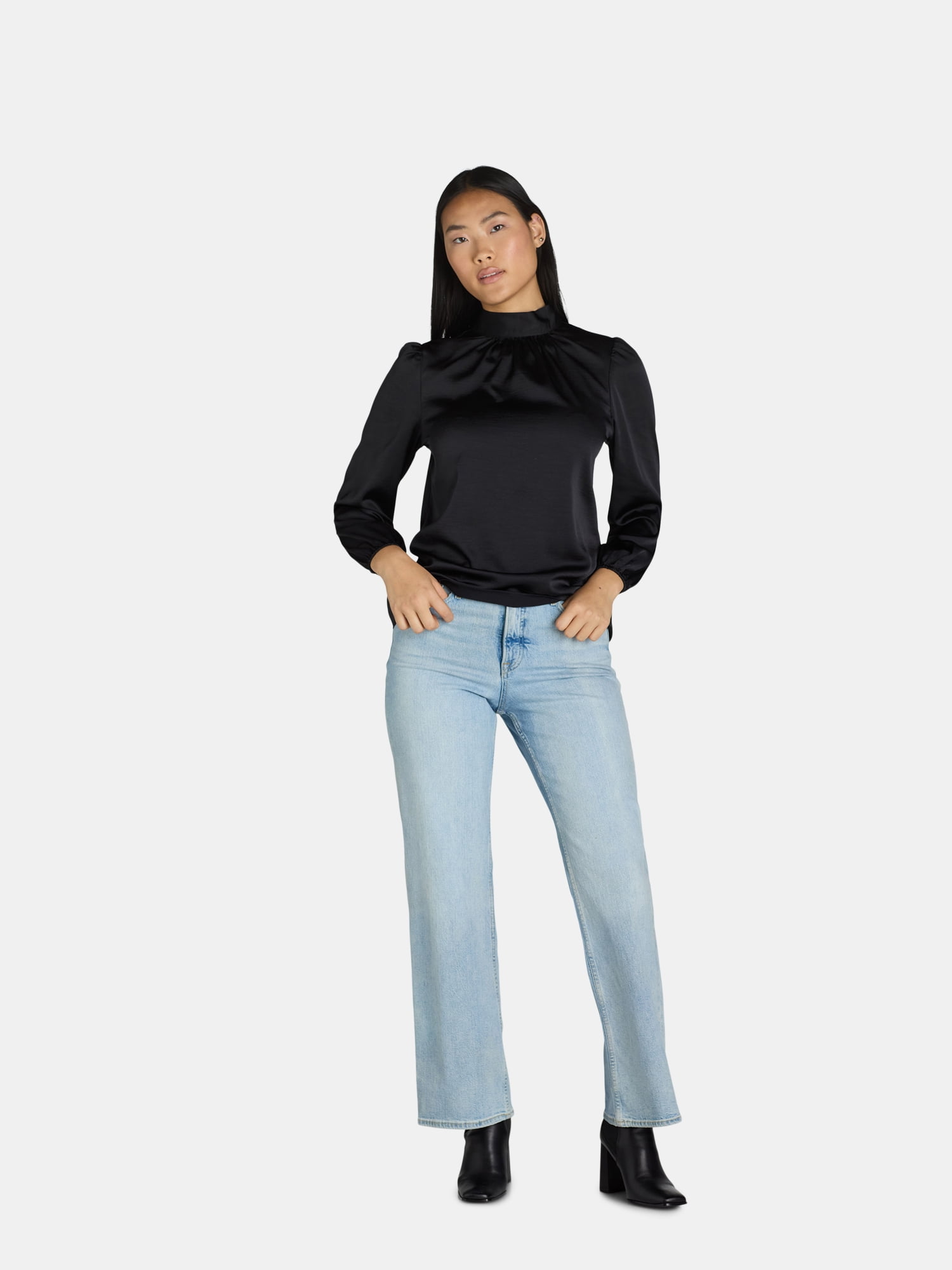 Nine.Eight Women's Mock Neck Blouse with Puff Sleeves, Sizes XS-XXXL
