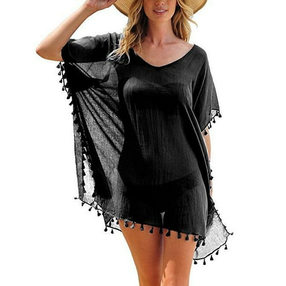 Swimsuit Women Swimming Suits Coverup Trim Kaftan Chiffon Tassels Swimwear Beach Loose Bikini Cover Up Tops