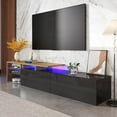 thumbnail image 2 of Meuble TV Moderne avec Longueur de 67 Pouces & Tons Noir/bois Chaud Brillants & Rangement Ample & Éclairage LED, 2 of 26