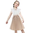 thumbnail image 3 of FAOWME Toddler Girls Sleeveless Solid Color Dress Dance Party Dresses Sundress Khaki 7-8 Years, 3 of 4
