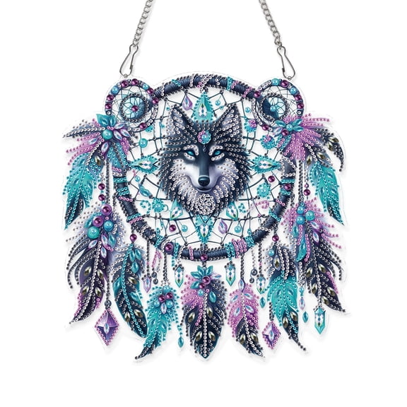 Diamond Painting Pendant Kit Dreamcatcher Wolf Head Hanging Decoration DIY Craft Suitable for home, office, festive decorations and gift ideas
