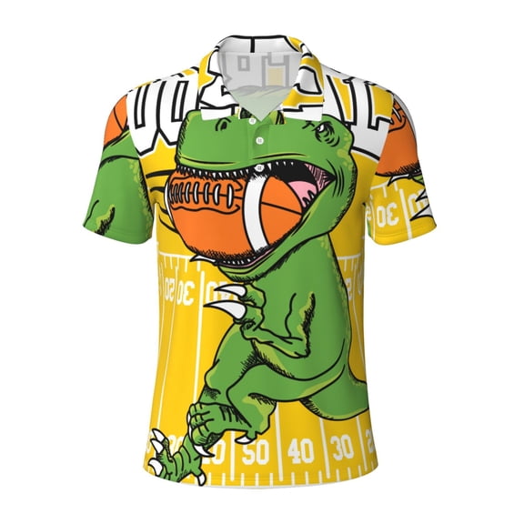Kuqiui Mens Golf Polo Shirt Dry Fit Performance Sport Short Sleeve Golf Polo Shirts for Men-T-Rex Playing Football