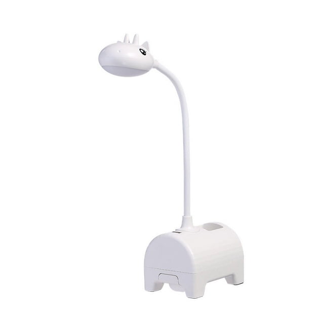 Lámpara de escritorio LED blanca para niños, lámpara de escritorio tricolor regulable, interruptor táctil/conexión USB/portalápices, lámpara de lectura para habitación infantil, estudio, trabajo