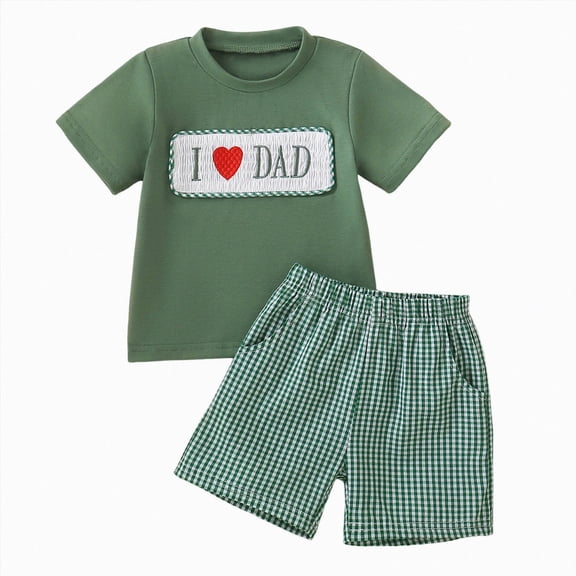 Toddler Baby Boy Clothes Outfits Fathers Day Embroidery T-Shirt & Plaid Shorts, 2-Piece Toddler Summer Set 18-24 Months