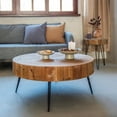 thumbnail image 4 of COZAYH 2-Piece Modern Farmhouse Living Room Coffee Table Set, Round Natural Finish with Handcrafted Wood Ring Motif, 4 of 9
