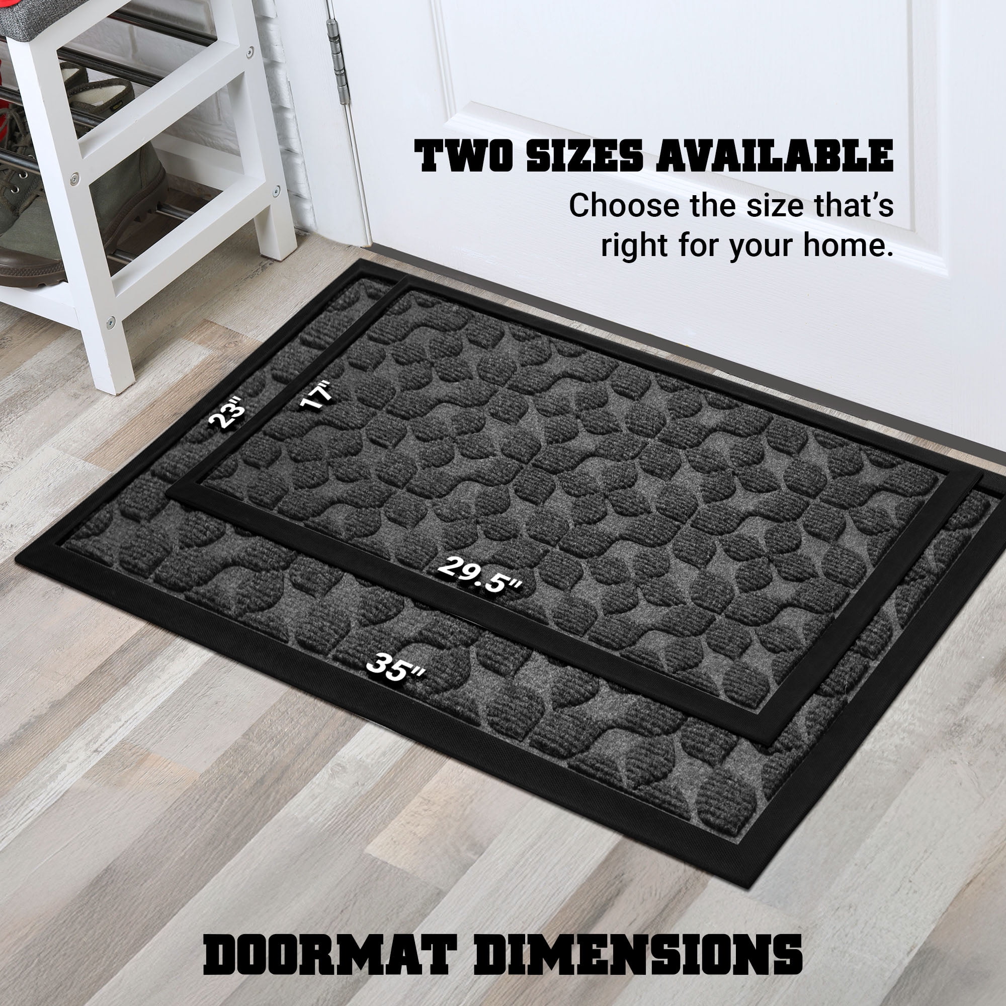 G128 23x35in Grey Floral Welcome Mat, Outdoor Front Door Rug for Entryway, Durable Doormat for Porch, Patio, or Indoor/Outdoor Use