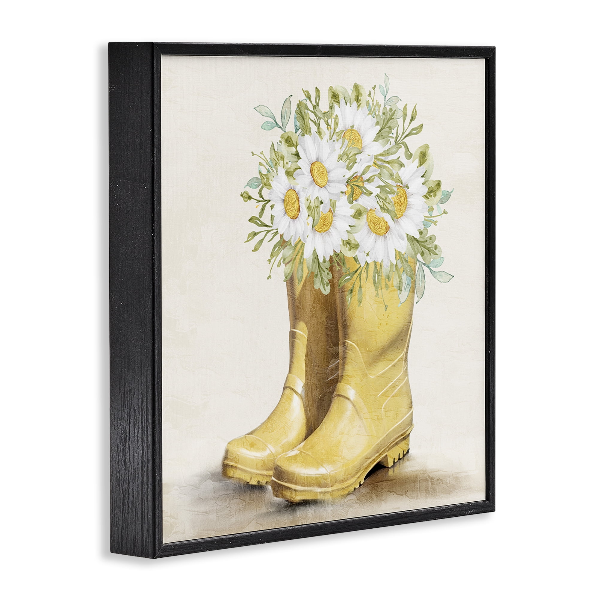 Stupell Industries Sunny Daisy Boots Botanical & Floral Painting Black Framed Art Print Wall Art, 24 x 24