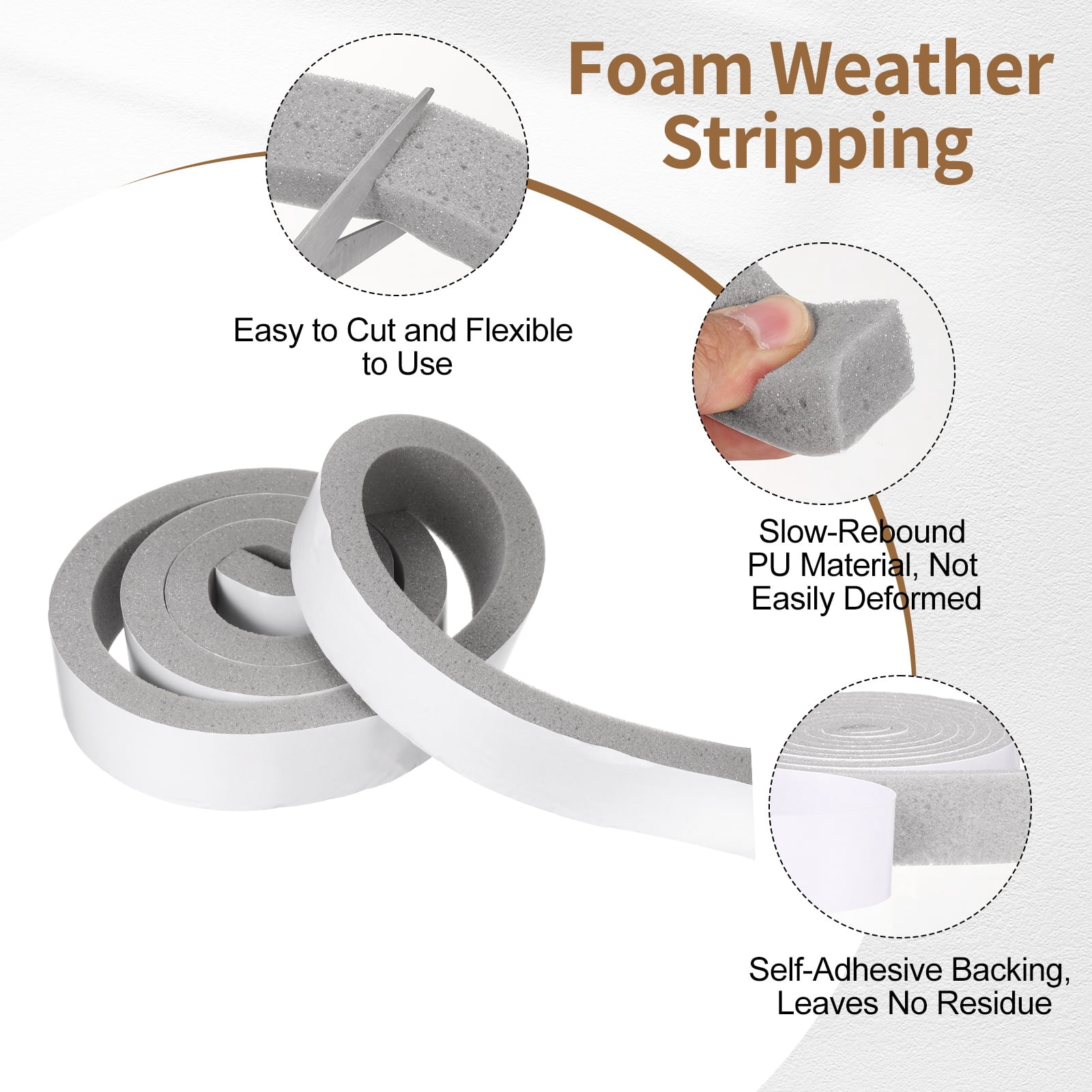 2" x 13/16" Foam Weather Stripping, Self Adhesive Door Seal Insulation Strips, Soundproofing Foam Seal Tape for Door/Window, Air Conditioning (6.56 Ft Total Length in 1 Roll)