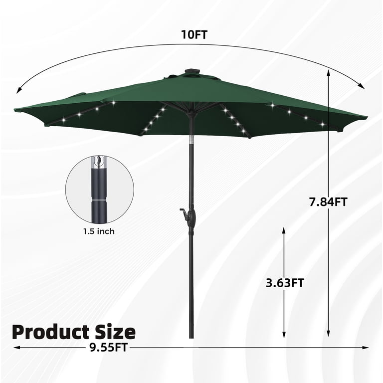 10 Ft Green Round Market Umbrella with Solar LED Lights photo 2