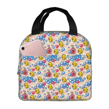 Insulated Lunch Bag for Women Men - Cartoon Bubble Cute Duck Love Leakproof Cooler Lunch Box for Women Men  Lunch Tote Bags for Work School Picnic Travel