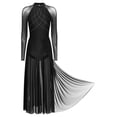 thumbnail image 5 of Doomiva Women Lyrical Contemporary Dancewear Rhinestones Mesh Long Sleeve Ballroom Prom Dance Dress Black XL, 5 of 7