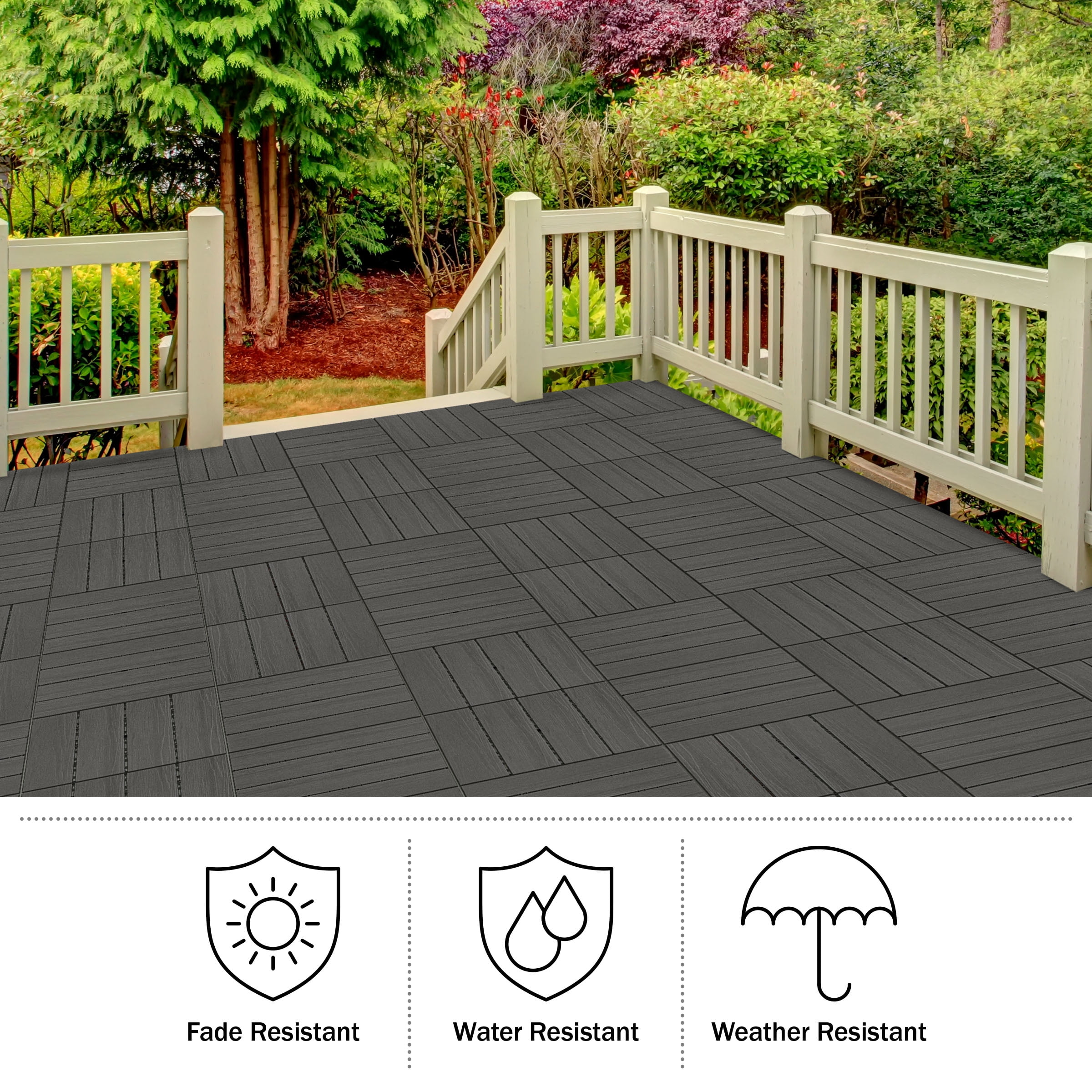 Pure Garden 6PK Interlocking Deck Tiles Woodgrain Outdoor Flooring, Gray