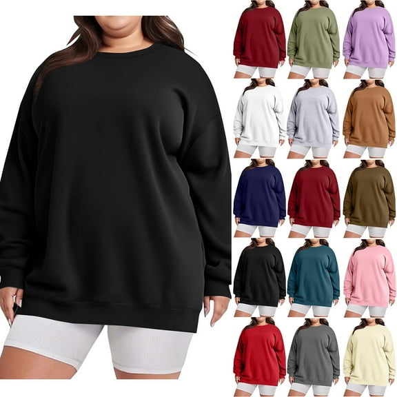 Plus Size Women Oversized Sweatshirts Crew Neck Long Sleeve Fleece Pullover Tops Fall Fashion Outfits Clothes