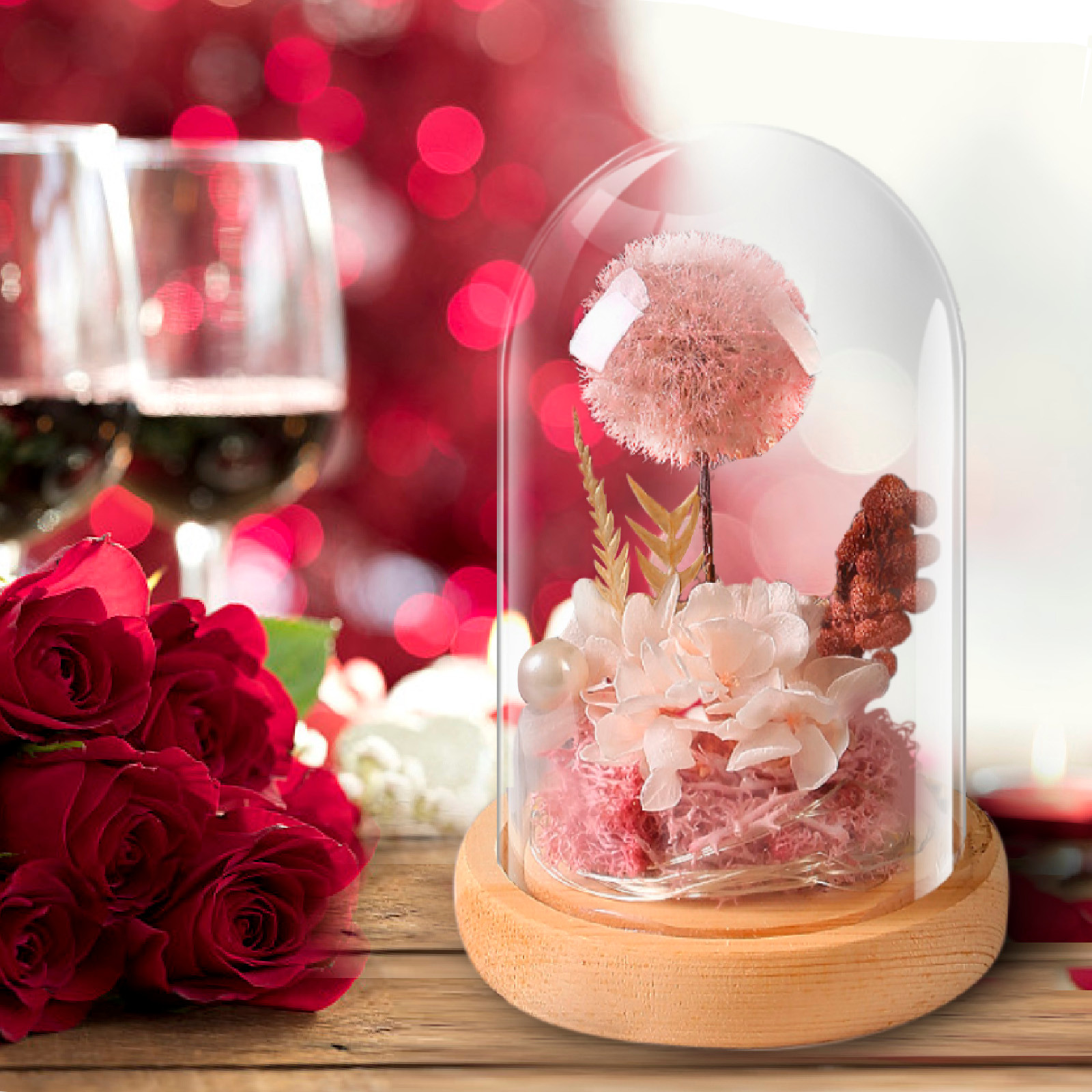 Artificial Flower Rose Gift Girl Valentine s Day With Glass Dome LED Artificial Flower Rose Gift Girl Valentine s Day With Glass Dome LED