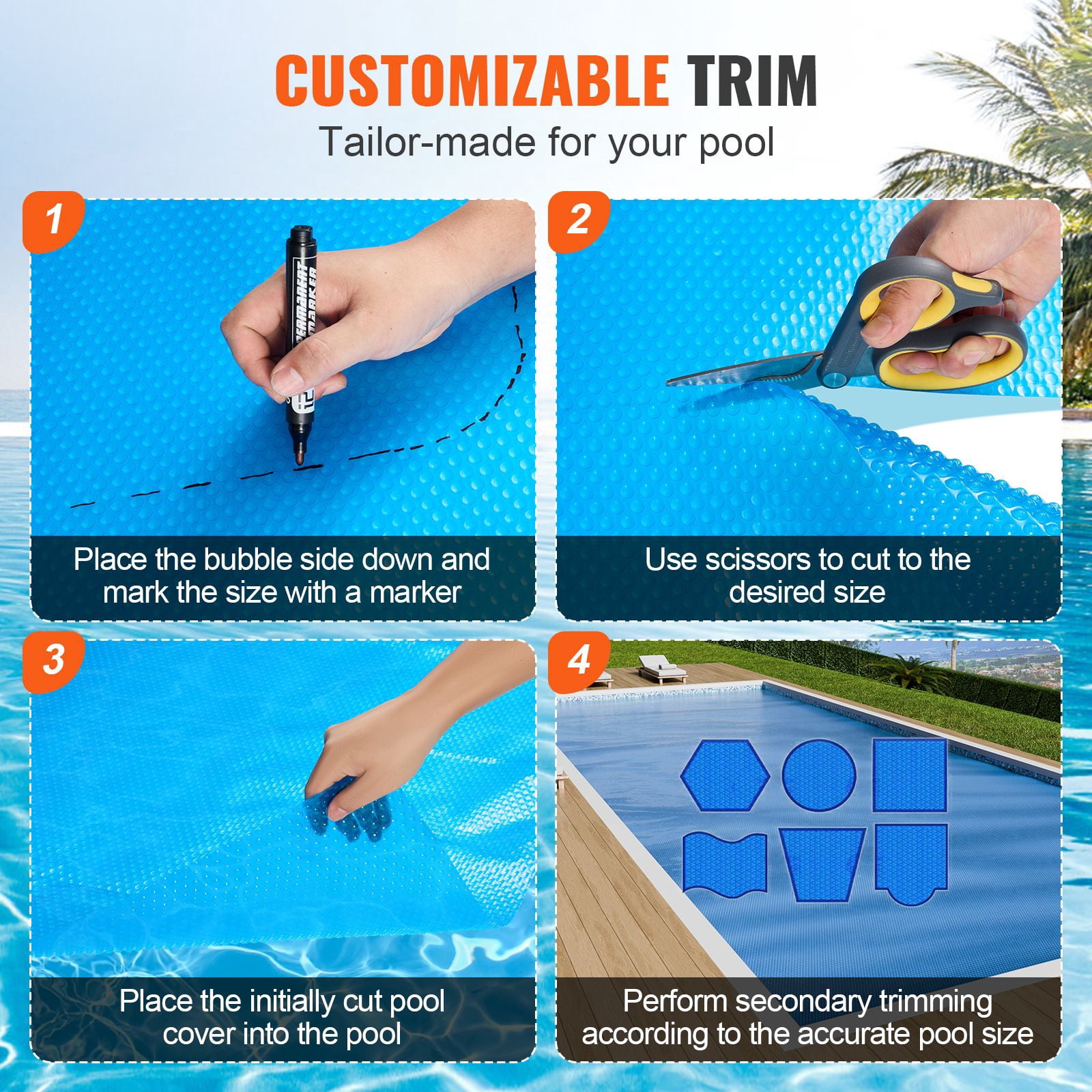 Solar Pool Cover, 28 x 14 ft Rectangle Solar Blanket for Pools, Inground Above Ground Swimming Pool Solar Cover, 16 mil Solar Covers, Blue