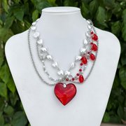 Multi-layered Heart Crystal Choker Necklaces for Women,Punk Pearls Beaded Chain Love Pendant Necklace Party Y2k Snake Bone Necklace Accessories