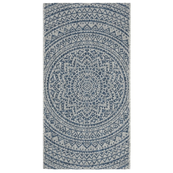 SAFAVIEH Courtyard Josiah Floral Medallion Indoor/Outdoor Area Rug, Light Grey/Blue, 2'7" x 5'
