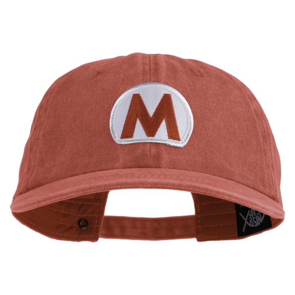 Mario World Logo Circle Patched Unstructured Pigment Dyed Cotton Cap - Red OSFM