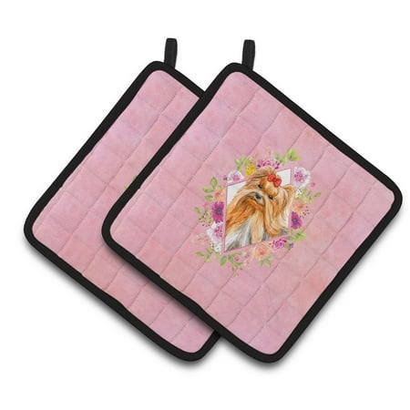 

Carolines Treasures CK4195PTHD Yorkshire Terrier 2 Pink Flowers Pair of Pot Holders 7.5HX7.5W multicolor