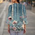 thumbnail image 4 of CYMMPU Summer Trendy Shirts 3/4 Sleeve Spring Tops Blouses for Women Dressy Casual Tunic Tops Flower Pattern Flare Sleeve V Neck Loose Fit Business Elegant Work Tops T-Shirts XL, 4 of 6