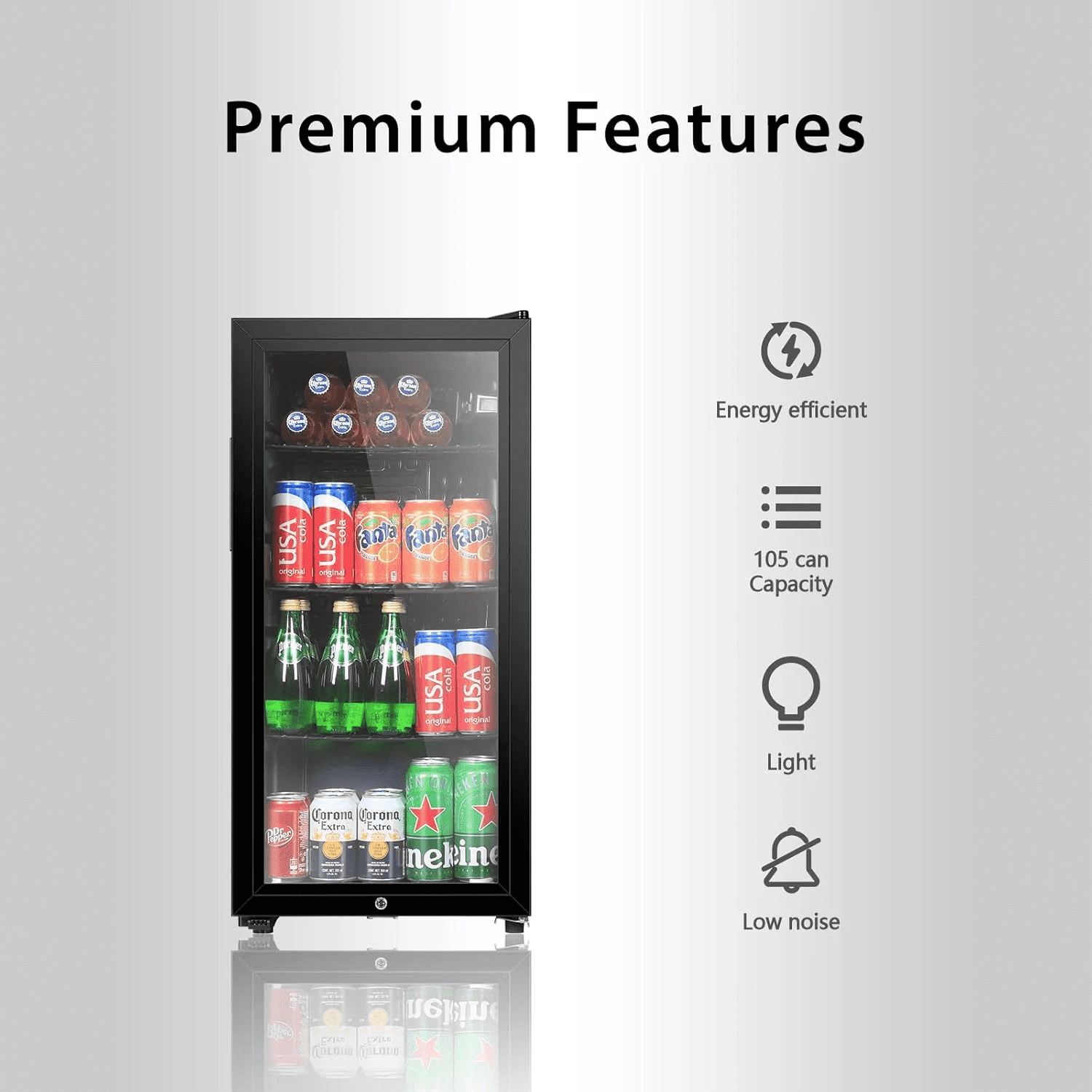 Kcpolre Compact 3.0 Cu.Ft Beverage Refrigerator for 105 Cans - Freestanding Drink Cooler with Adjustable Temperature for Home, Office, Bar