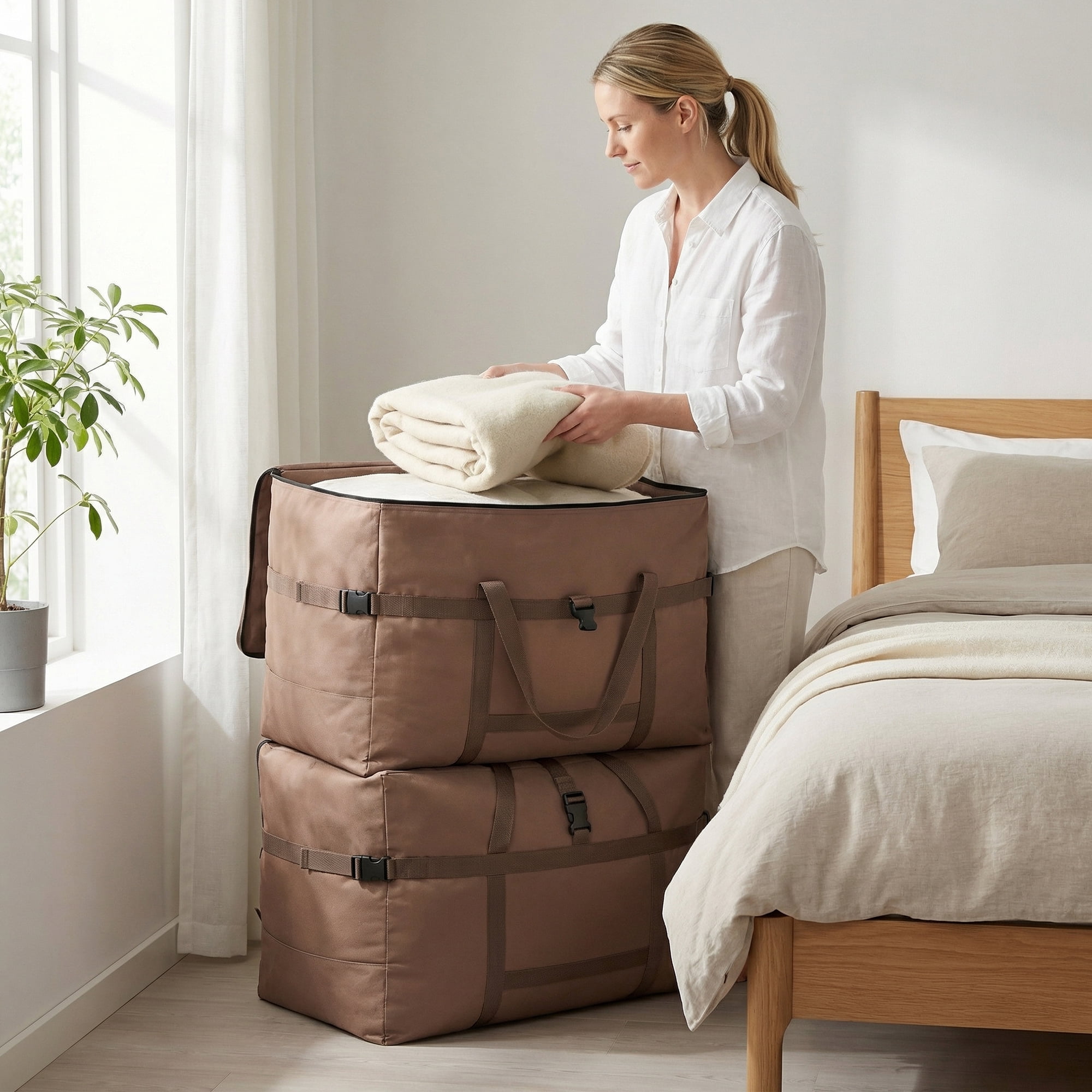 Unique Bargains Clothes Storage Oxford Moving Bag Khaki 23.6*11.4*16.9in