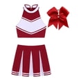 thumbnail image 5 of iEFiEL Women Cheerleading Costume Sleeveless Crop Tank Top Mini Pleated Skirt Cheer Leader Uniforms Wine Red S, 5 of 7