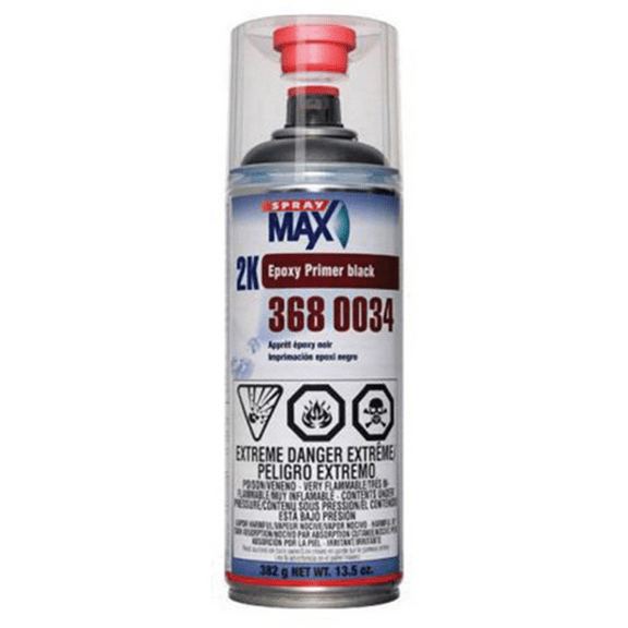 SprayMax 3680034 2K Epoxy Primer, 13.5 oz Aerosol Can, Matte Black, 1.2 to 2.4 sq-ft/gal Coverage