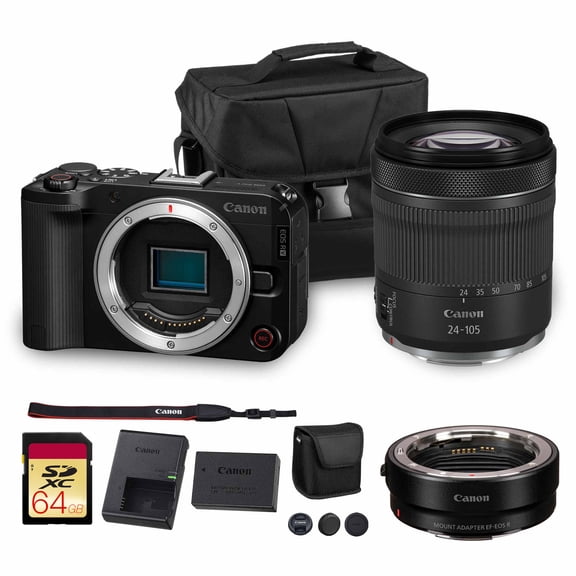 Canon EOS R50 V Mirrorless Camera | 24.2MP APS-C Sensor 4K Oversampled Video | Compact Beginner-Friendly Camera for Vlogging and Travel (6895C002)   Canon RF 24-105mm Lens   Adapter EF-EOS R   More