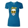 thumbnail image 2 of Skull Sunflower Skeleton Bandana Inspirational/Christian Womens Slim Fit Junior Tee, Turquoise, Large, 2 of 3
