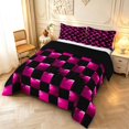thumbnail image 2 of Manfei Contemporary Pink Purple Grid King Size Comforter Sets,Checkered Art Comforters King Size,Black Reversible,3-Piece,1 Comforter and 2 Pillowcases,3-Piece,1 Comforter and 2 Pillowcases, 2 of 7