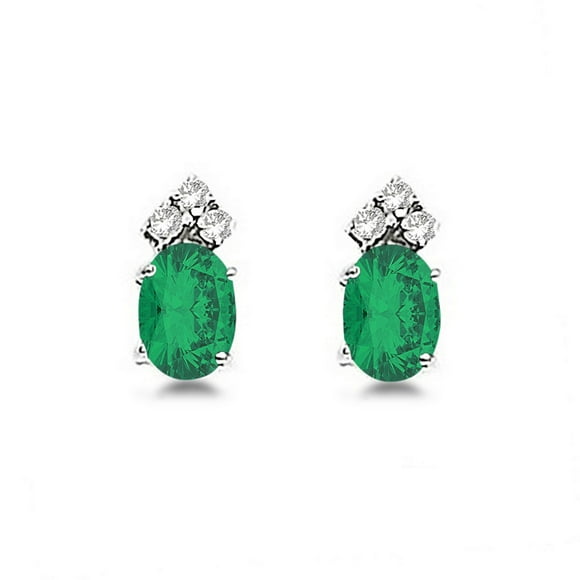 Boucles d'Oreilles Ovales Émeraude et Diamant Or Blanc 14 Ct (1.24ct)