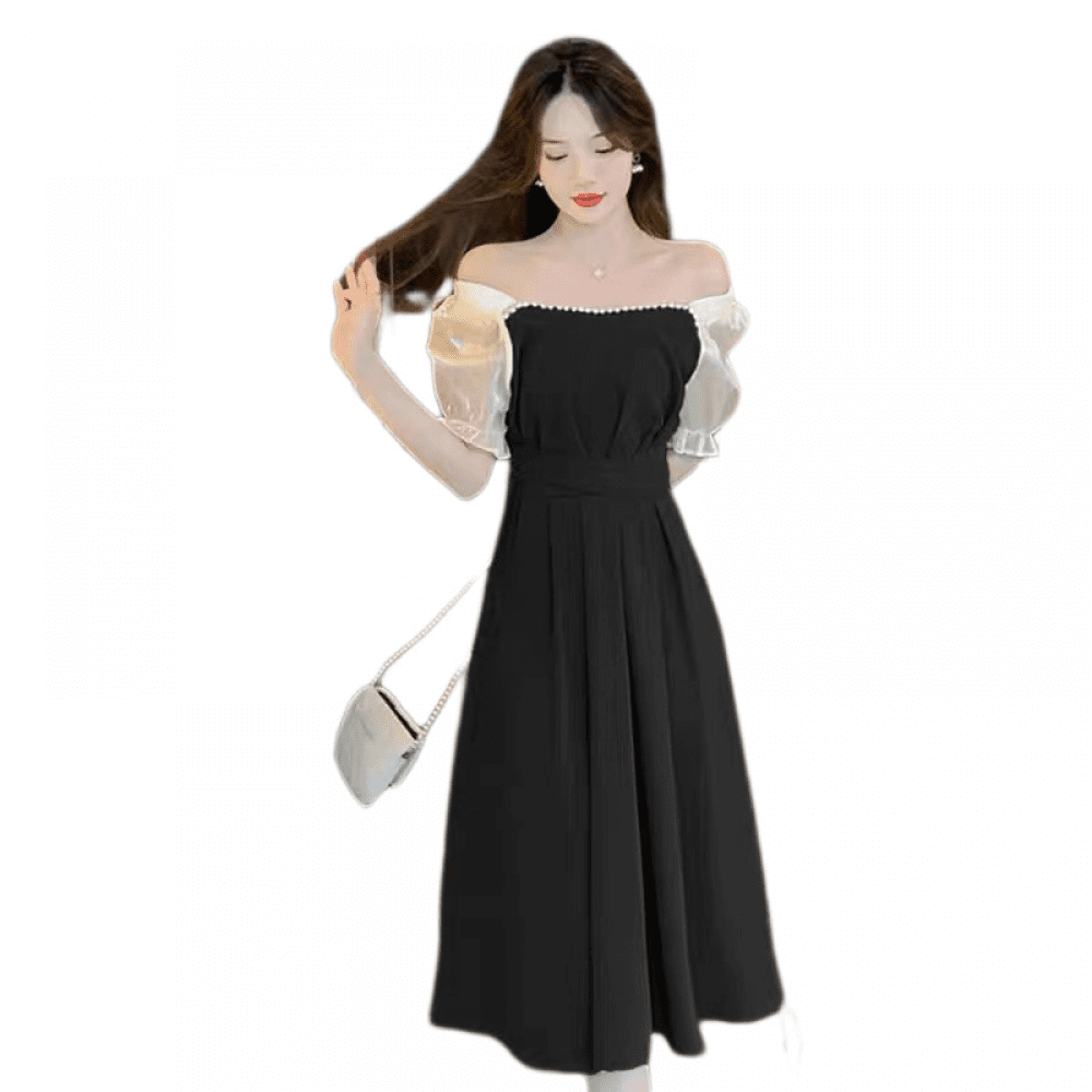 Black puffy short dress sale