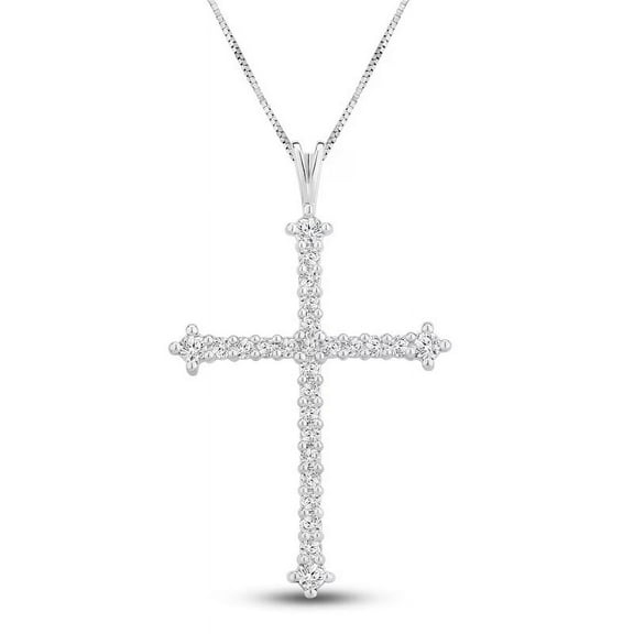 1.00 Ct Brilliant Round Cut Natural Diamond Cross Pendant Necklace Solid 14K White Gold With 18 inches chain