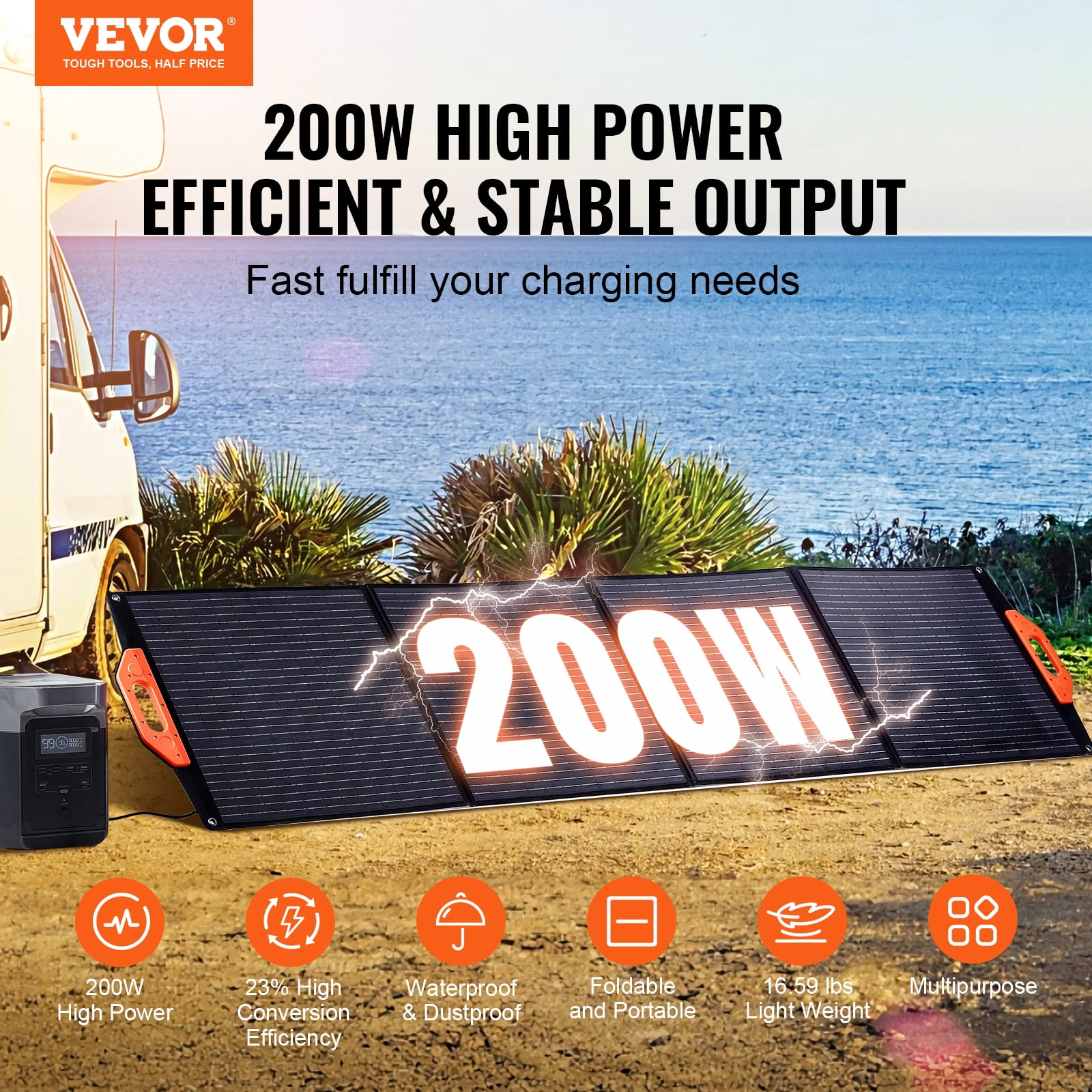 SKYSHALO Portable Monocrystalline Solar Panel, 200W Foldable Monocrystalline ETFE Solar Charger, 23% Efficiency Solar Panel with MC4 Output, IP67 Waterproof for Power Stations, Camping, Hiking
