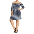 thumbnail image 1 of City Chic Robe Épaules Dénudées à Rayures pour Femmes Grande Taille, Bleu, 18W, 1 of 7