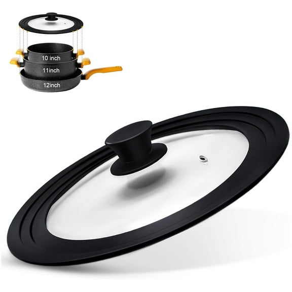 Universal Lid for Pots, Pans and Skillets - Tempered Glass with Heat Resistant Silicone Rim, Fits 10", 11" and 12" Diameter Cookware, Round