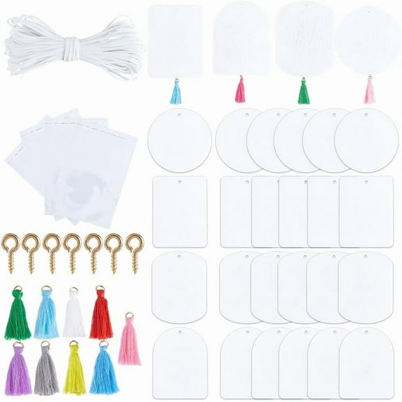 40Pcs Sublimation Air Freshener Blanks Car Scented Sublimation Blanks Products Accessories Arch Rectangle Round Felt Heat Tranfer Printing with 40pcs Tassels Bags Cord for Home Hanging Decor