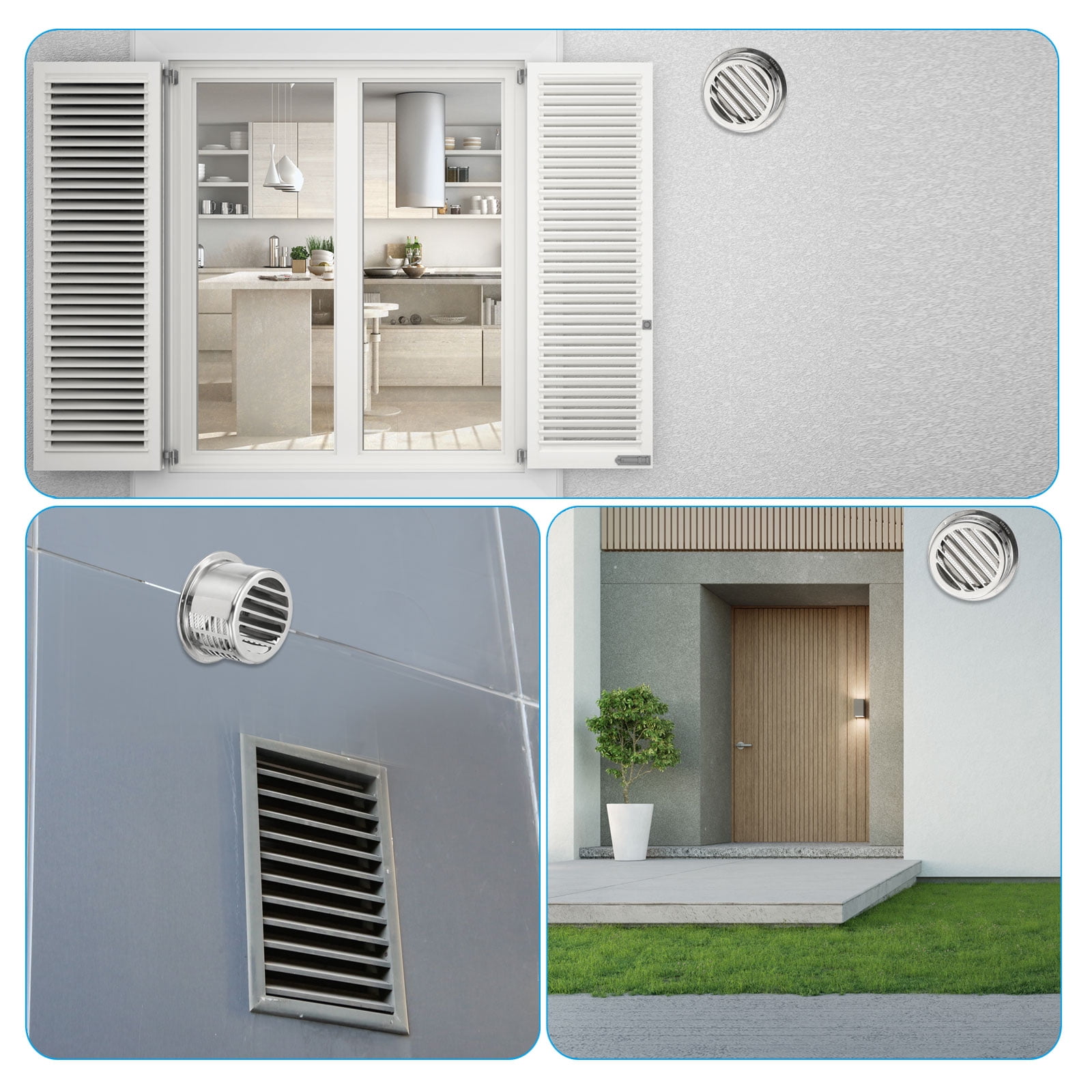 Uxcell 4" 304 Stainless Steel Vent Cover Wall Soffit Air Vent Louvered with Mesh for HVAC Exhaust Extractor Fan