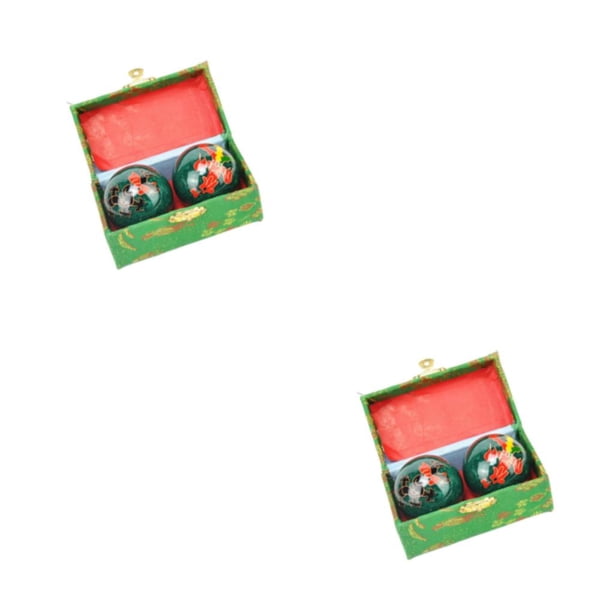 Minnieouse 2 pack/lote bolas chinas Baoding con caja hermosas y elegantes bolas chinas para aliviar el estrés Verde 2Conjunto