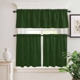 thumbnail image 2 of 3 Piece Kitchen Curtains and Valances Set Solid Dark Green Cafe Curtains 24 Inch Length Retro Minimalism Abstract Denim Texture Valance & Tier Curtain for Living Room Bedroom Window 54"x18"+27"x24"*2, 2 of 6