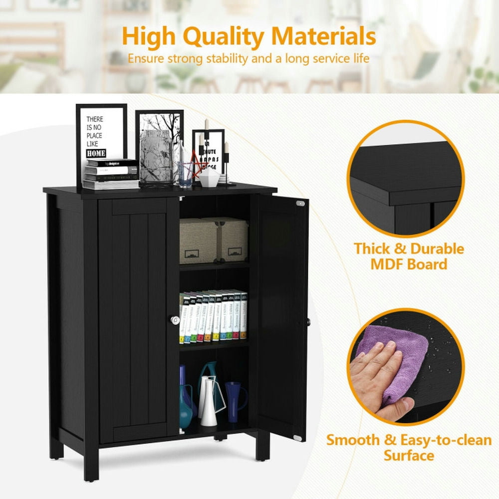 Finihen Bathroom Storage Cabinet, Bathroom Floor Cabinet, 2-Door Bathroom Floor Storage Cabinet Space Saver Organizer, for Bathroom, Living Room, Bedroom, Kitchen, Black Finihen Bathroom Storage Cabinet, Bathroom Floor Cabinet, 2-Door Bathroom Floor Storage Cabinet Space Saver Organizer, for Bathroom, Living Room, Bedroom, Kitchen, Black