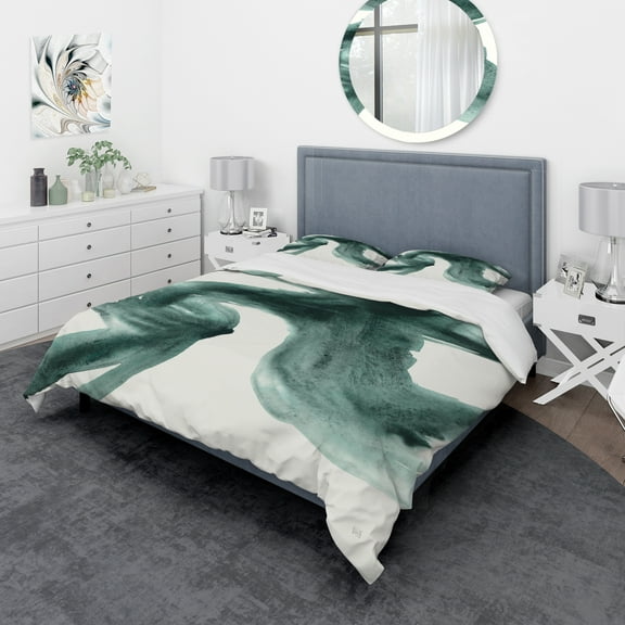 Designart 'Gouache Green on Gray II' Geometric Duvet Cover Set
