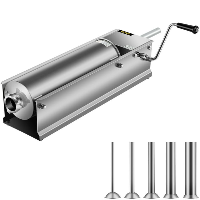 VEVOR Machine Horizontale à Garnir les Saucisses 7 L/15 Lb, Remplisseur Manuel de Saucisses avec 4 Embouts de Remplissage, Machine à Garnir les Saucisses en Acier Inoxydable pour Usage Commercial et Domestique