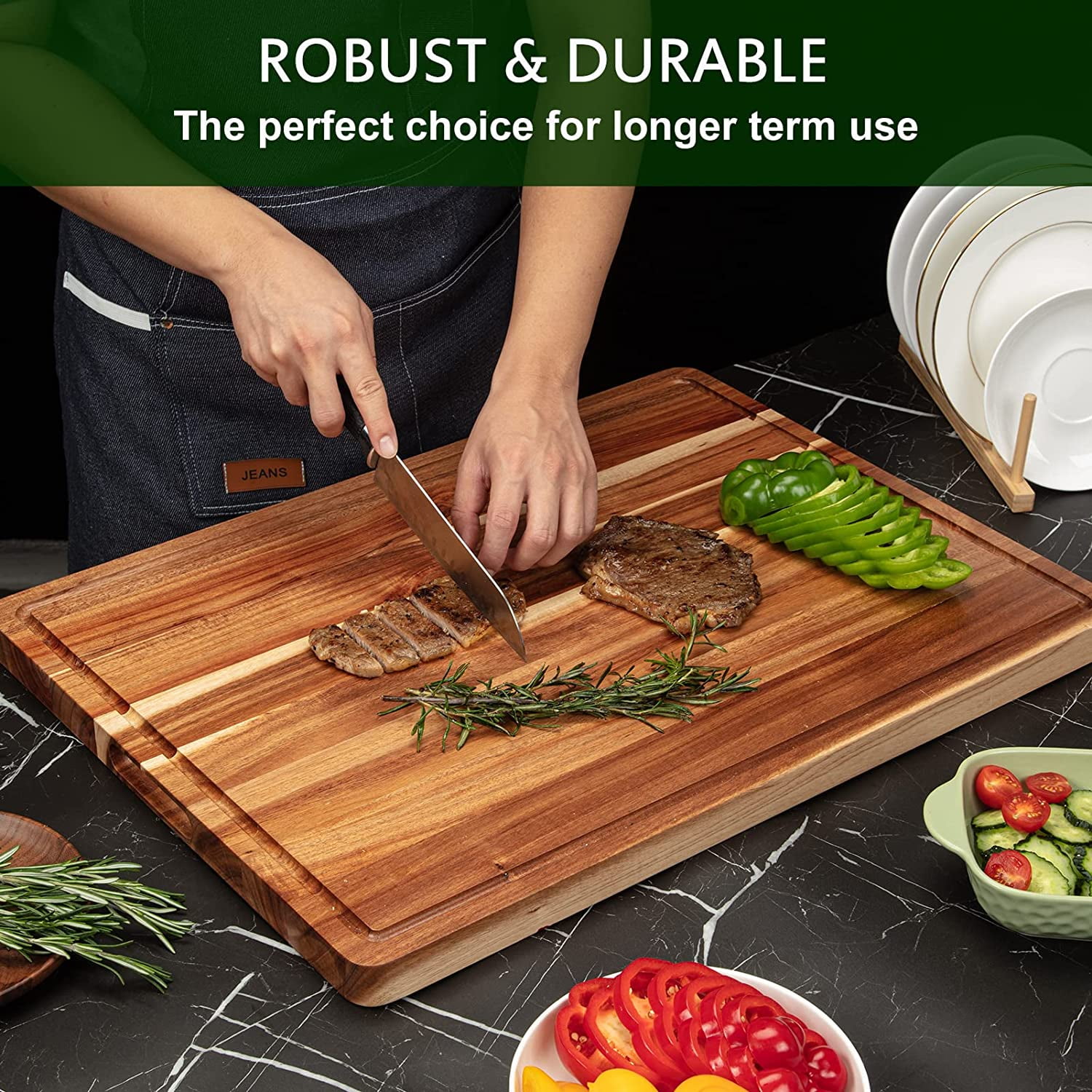Twister.CK Acacia Wood Cutting Board 24x18 inch, Butcher Block Cutting Board with Handle Juice Groove for Kitchen, Extra Large Charcuterie Boards Chopping Board