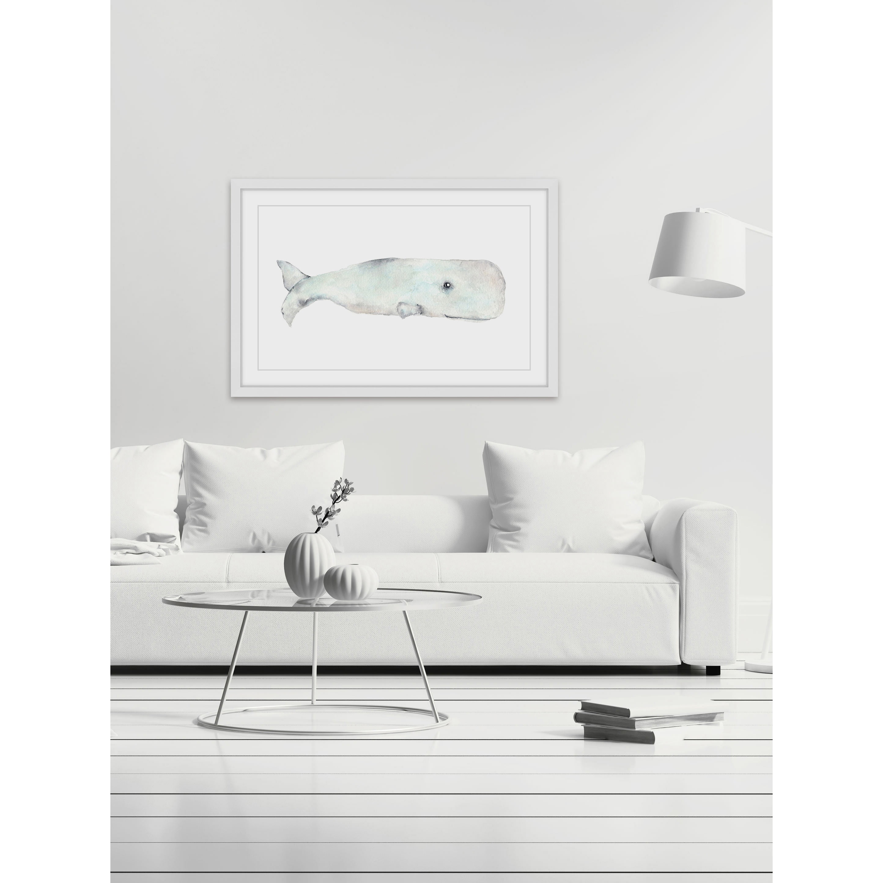 Marmont Hill "Happy Whale" by Thimble Sparrow Framed Painting Print