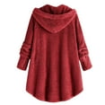 thumbnail image 4 of VISALY Women's Oversized Fuzzy Fleece Jackets Coat Button Down Trendy Loose Hooded Warm Comfortable Long Tunic Sweatshirts Thicken Outerwear Winter Coats for Women Red M, 4 of 8